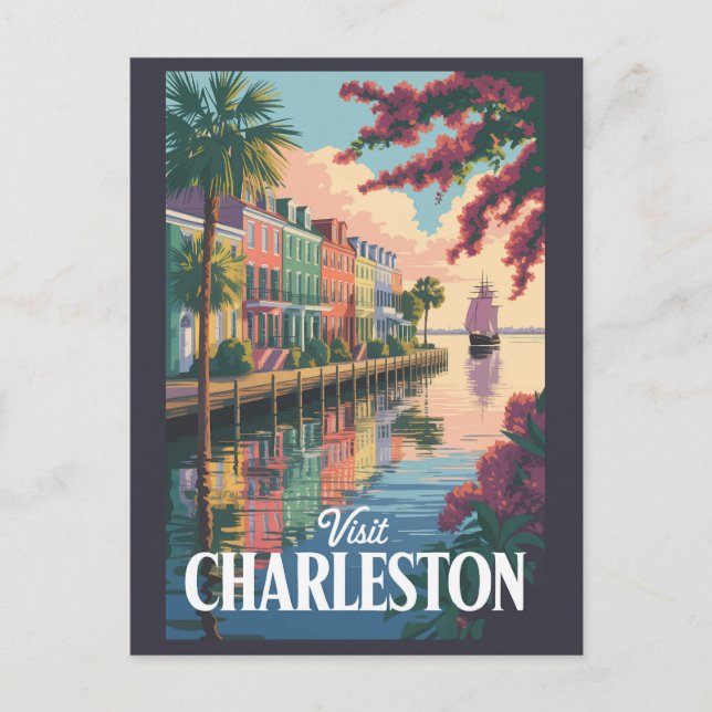 Postal Ilustracion costero de Charleston South Carolina (Anverso)