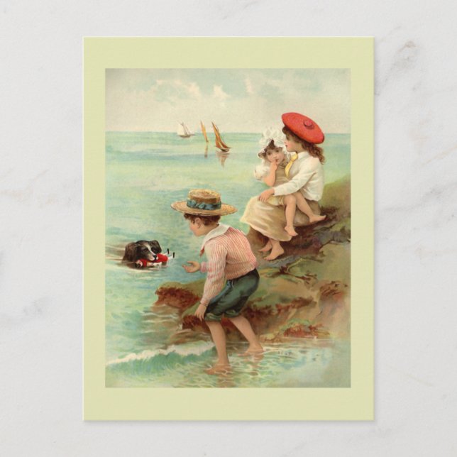 Postal Ilustracion costero vintage (Anverso)