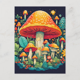 Postal Ilustración creativa abstracta de bosque de hongos