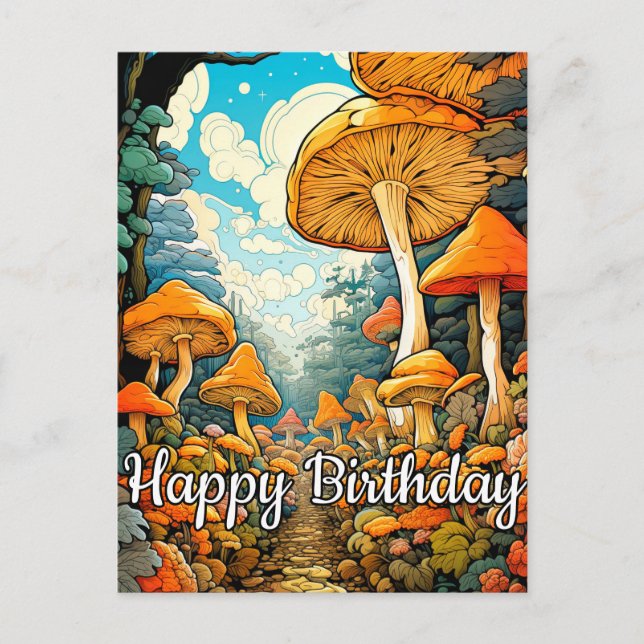 Postal Ilustración Creativa de Bosque de Hongos Abstracto (Anverso)
