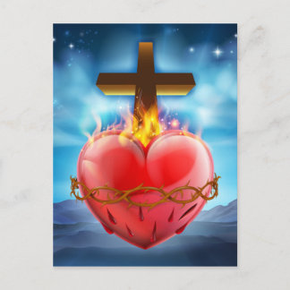 Postal Ilustracion cristiano del corazón sagrado