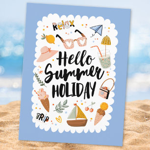 Postal Ilustracion curtido de verano en cita navideña col