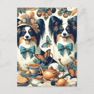 Postal Ilustracion Cute Papillon Dog