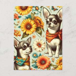 Postal Ilustracion Cute Retro Chihuahua