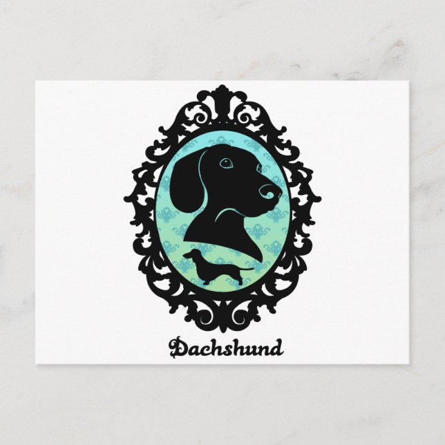 Postal Ilustracion Dachshund con marcos (Anverso)