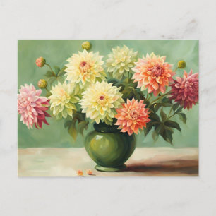 Postal Ilustracion Dahlia Flowers Bouquet