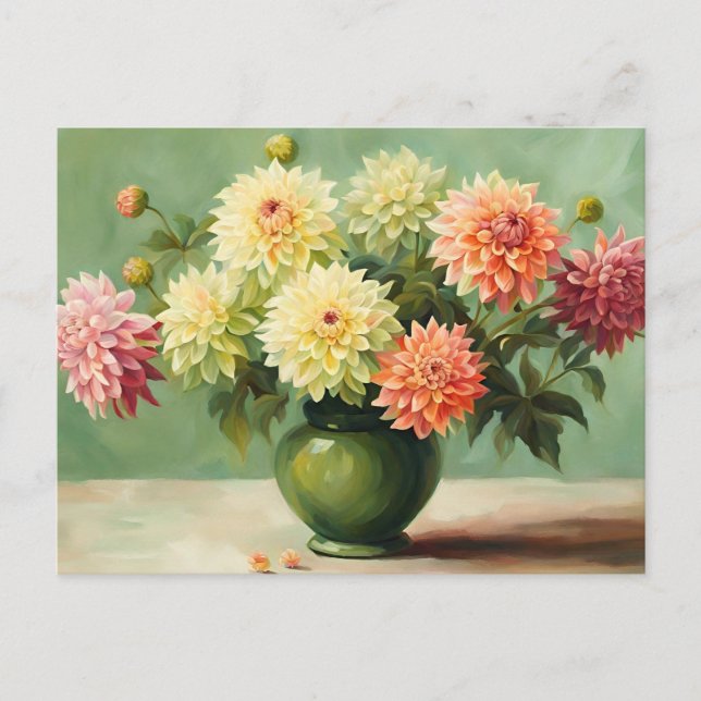 Postal Ilustracion Dahlia Flowers Bouquet (Anverso)