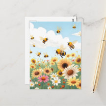 Ilustración de abejas y flores lindas