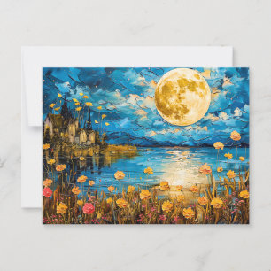 Postal Ilustracion de acuarela abstracta de la luna llena