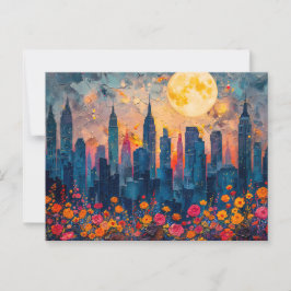 Postal Ilustracion de acuarela abstracta sobre luna llena