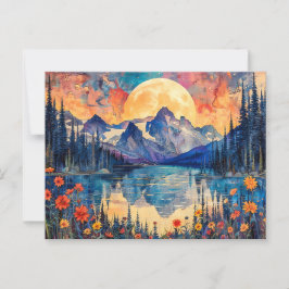 Postal Ilustracion de acuarela abstracta sobre luna llena