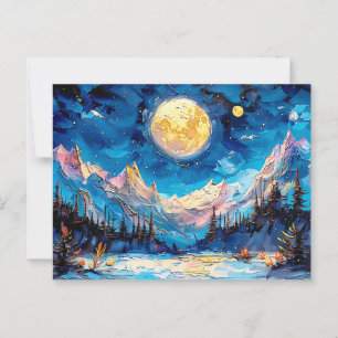 Postal Ilustracion de acuarela abstracta sobre luna llena