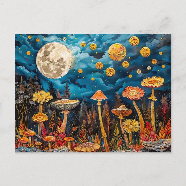 Postal Ilustracion de acuarela abstracta sobre luna llena (Anverso)