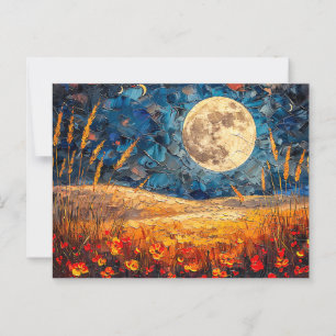 Postal Ilustracion de acuarela abstracta sobre luna llena