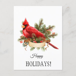 Postal Ilustracion de acuarela del cardenal rojo