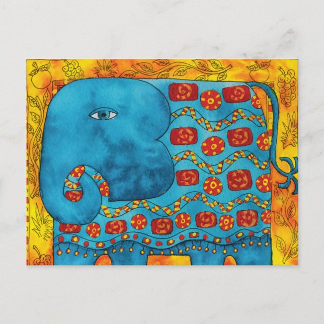 Postal Ilustracion de acuarela para elefantes con patrone (Anverso)