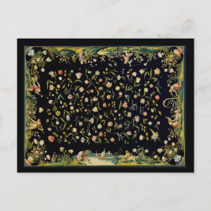 Postal Ilustracion de alfombra de mesa floral antigua