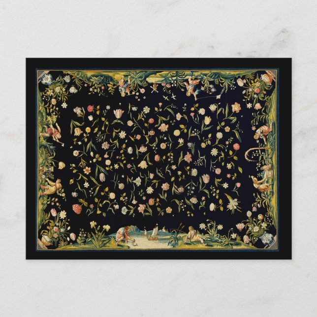 Postal Ilustracion de alfombra de mesa floral antigua (Anverso)
