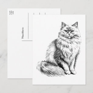 Postal Ilustración de Amante de Gatos Adorable  Hola, Te 