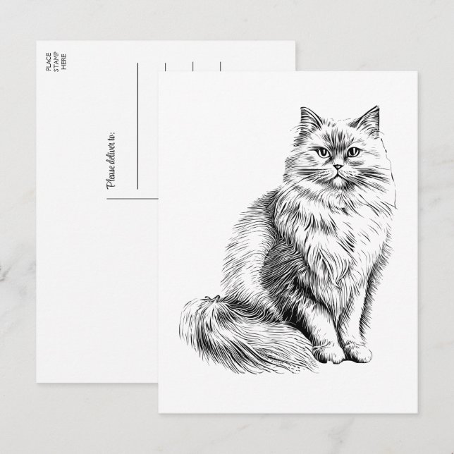 Postal Ilustración de Amante de Gatos Adorable  Hola, Te  (Anverso / Reverso)