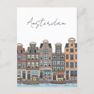 Postal Ilustracion de Amsterdam Países Bajos