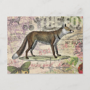 Postal Ilustracion de animales de la vida silvestre Fox