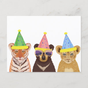 Postal Ilustracion de animales fiestas