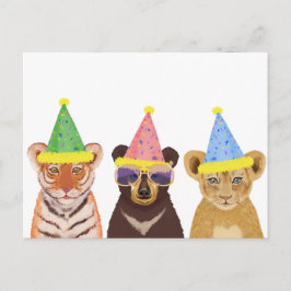 Postal Ilustracion de animales fiestas