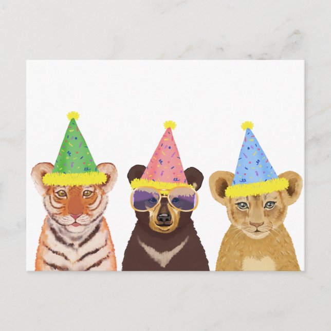 Postal Ilustracion de animales fiestas (Anverso)