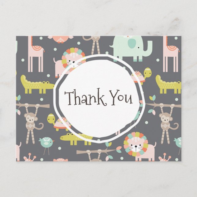 Postal Ilustracion De Animales Salvajes Cute Gracias (Anverso)
