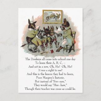 Postal Ilustracion de antigüedades de la escuela Donkey