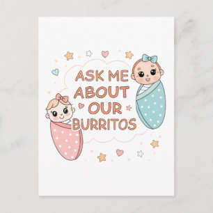 Postal Ilustración de anuncio de burrito de bebé gemelo l