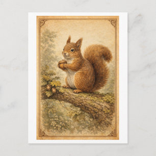 Postal Ilustración de ardilla al estilo vintage