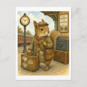 Postal Ilustración de ardilla viajera