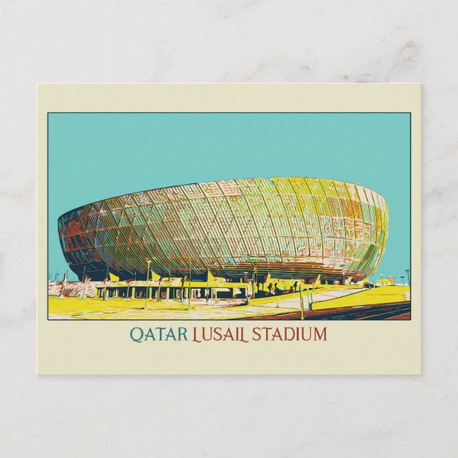Postal Ilustracion de arquitectura del estadio Lusail Qat (Anverso)