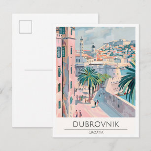 Postal Ilustración de arte de Dubrovnik Croacia Viajes