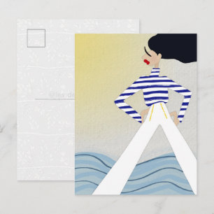 Postal Ilustración de Arte de Moda de la Capitana Mariner