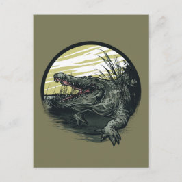 Postal Ilustración de Arte de Pantano de Cocodrilo Feroz