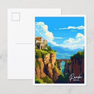 Postal Ilustracion de arte de Ronda España Viaje de época