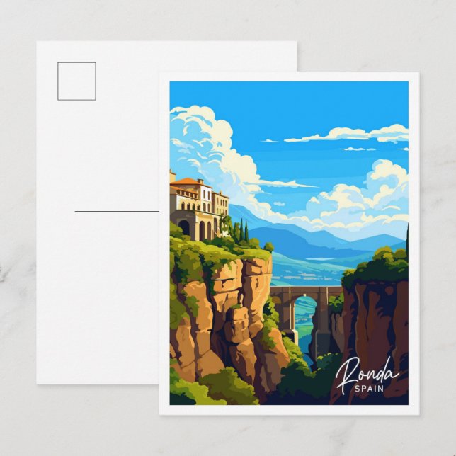 Postal Ilustracion de arte de Ronda España Viaje de época (Anverso / Reverso)
