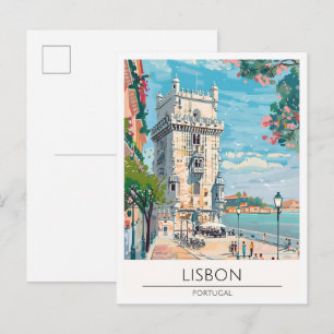 Postal Ilustración de Arte de Viaje Lisboa Portugal