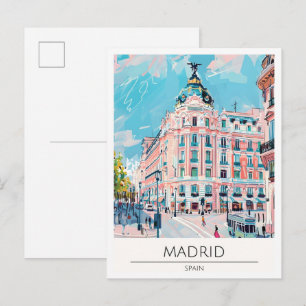 Postal Ilustración de Arte de Viaje Madrid España