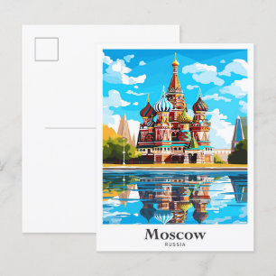 Postal Ilustracion de arte de viajes de Moscú Rusia