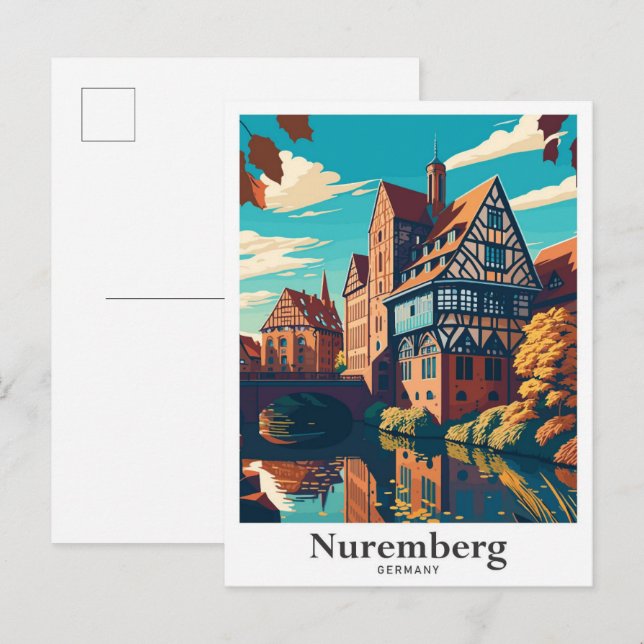Postal Ilustracion de arte de viajes de Nuremberg Alemani (Anverso / Reverso)