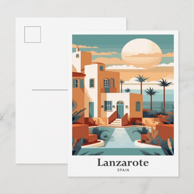 Postal Ilustracion de arte de viajes Lanzarote España (Anverso / Reverso)