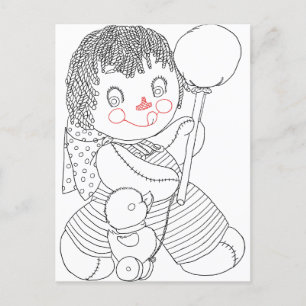 Postal Ilustracion de arte dibujado a mano de juguete de