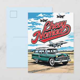 Postal Ilustración de Arte Pop Sky de Vagón Clásico Retro