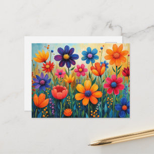 Postal Ilustración de arte popular floral