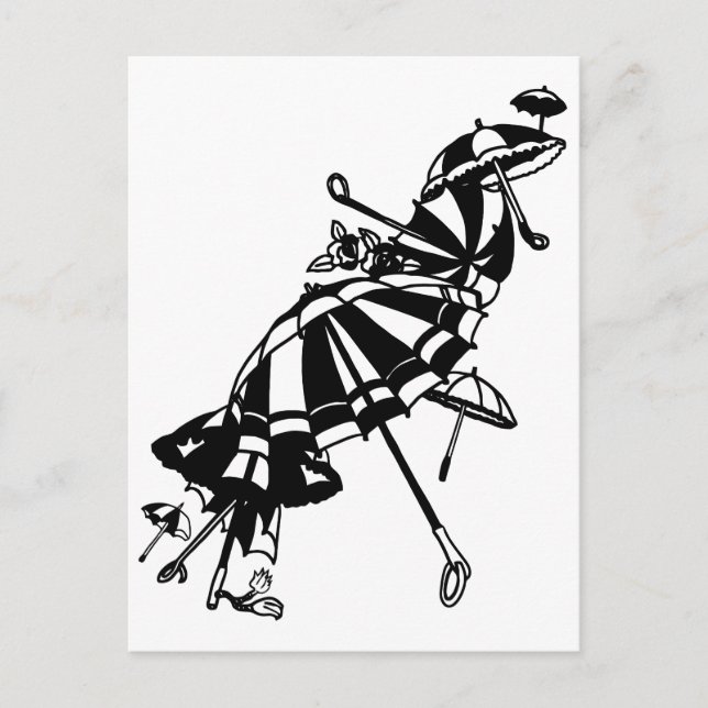 Postal ilustracion de arte Umbrellas Ink de Sombrillas Vo (Anverso)