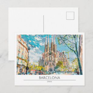 Postal Ilustración de arte vintage de Barcelona España Vi